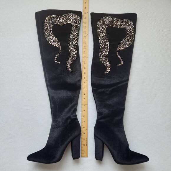 Cape Robbin Thigh High Tall Rhinestone Sparkly Velvet Boots Sexy Clubwear 7M - Picture 10 of 11